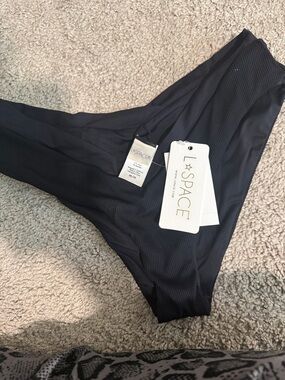 l*space Black Ribbed High-Cut Bikini Bottom *NWT**